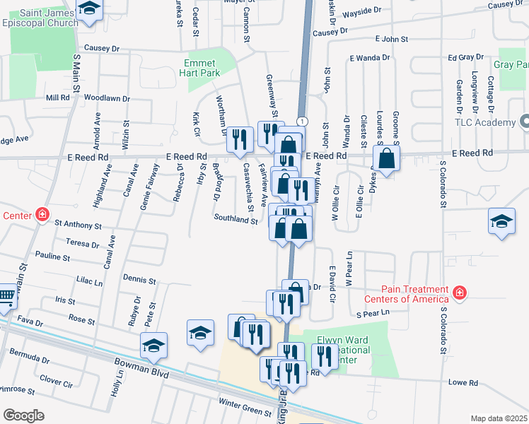 map of restaurants, bars, coffee shops, grocery stores, and more near 150 Fairview Avenue in Greenville