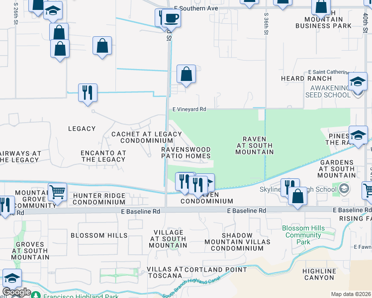 map of restaurants, bars, coffee shops, grocery stores, and more near 3251 East Maldonado Drive in Phoenix