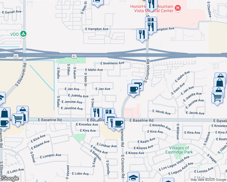 map of restaurants, bars, coffee shops, grocery stores, and more near 1765 South Talbot in Mesa