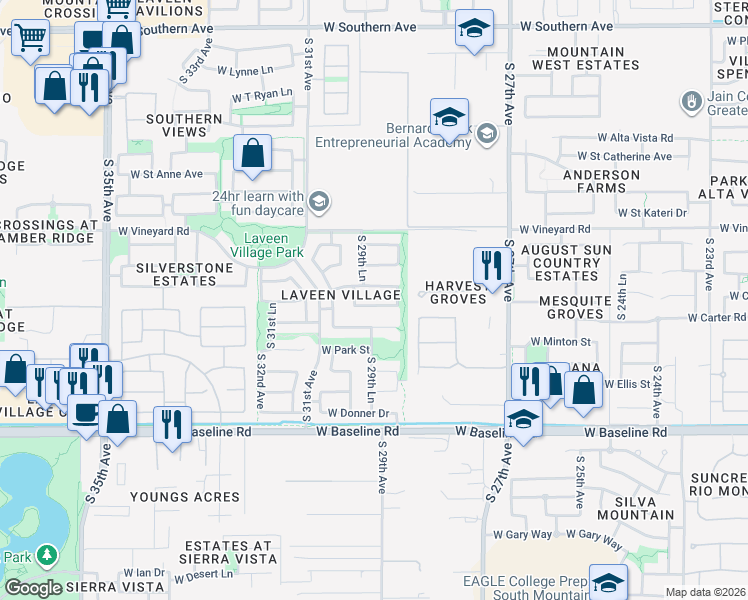 map of restaurants, bars, coffee shops, grocery stores, and more near 2918 West Carson Road in Phoenix