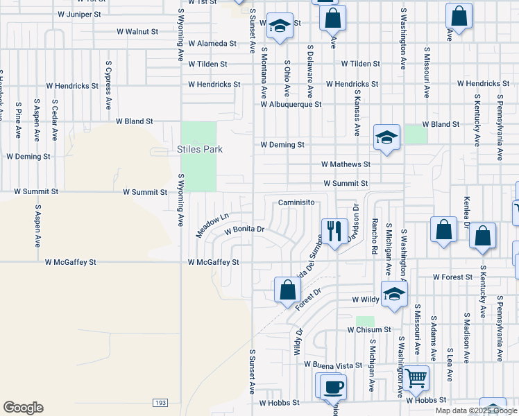 map of restaurants, bars, coffee shops, grocery stores, and more near 909 South Sunset Avenue in Roswell