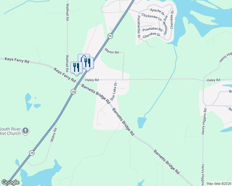 map of restaurants, bars, coffee shops, grocery stores, and more near 112 Star Lake Drive in Jackson