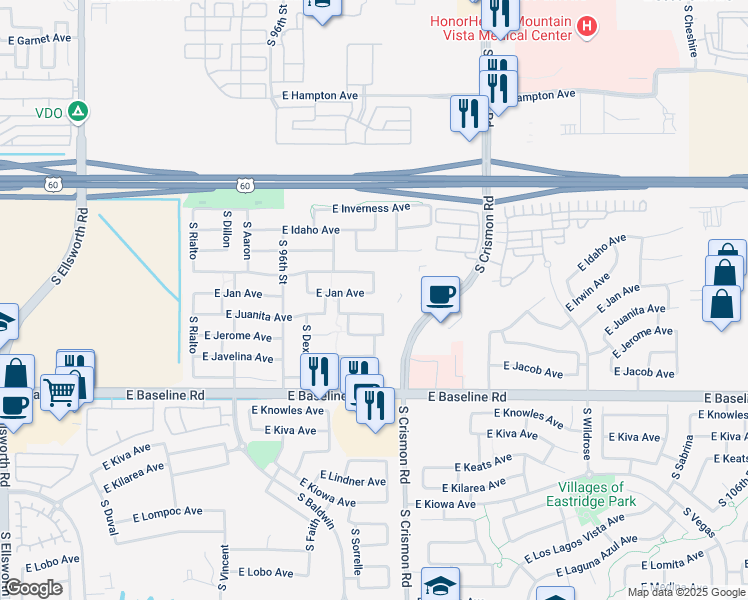 map of restaurants, bars, coffee shops, grocery stores, and more near 1765 South Talbot in Mesa