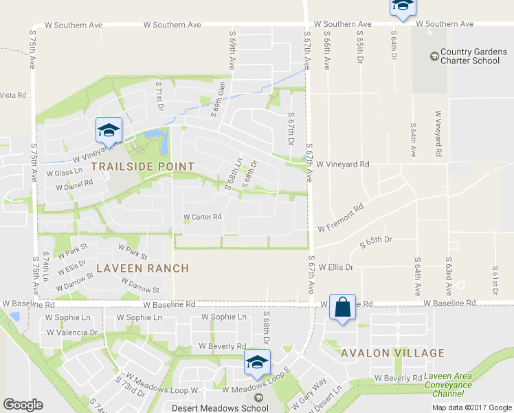 map of restaurants, bars, coffee shops, grocery stores, and more near 6821 West Carson Road in Phoenix