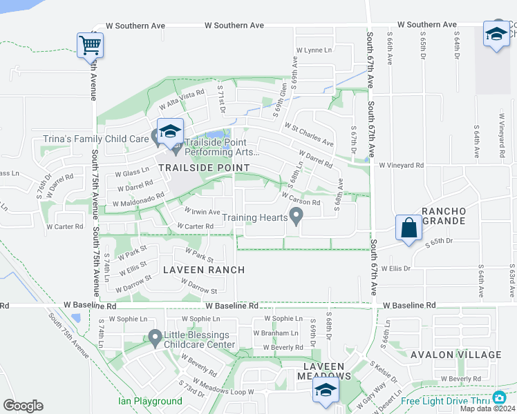 map of restaurants, bars, coffee shops, grocery stores, and more near 7007 West Carson Road in Phoenix