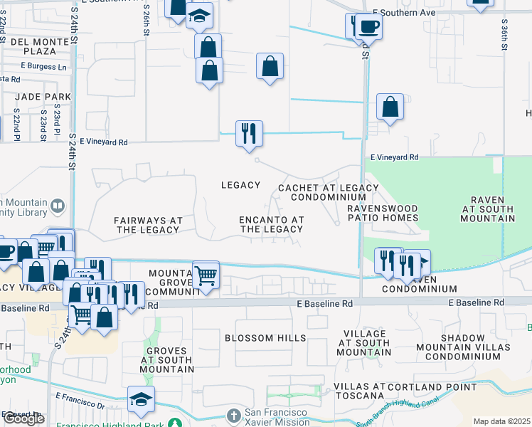 map of restaurants, bars, coffee shops, grocery stores, and more near 7036 South 30th Street in Phoenix
