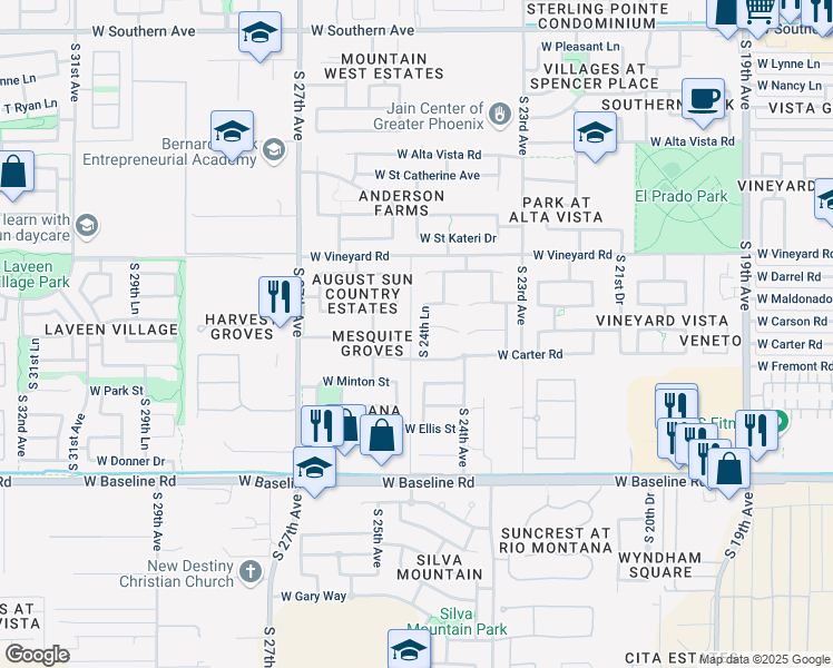 map of restaurants, bars, coffee shops, grocery stores, and more near 2425 West Carson Road in Phoenix
