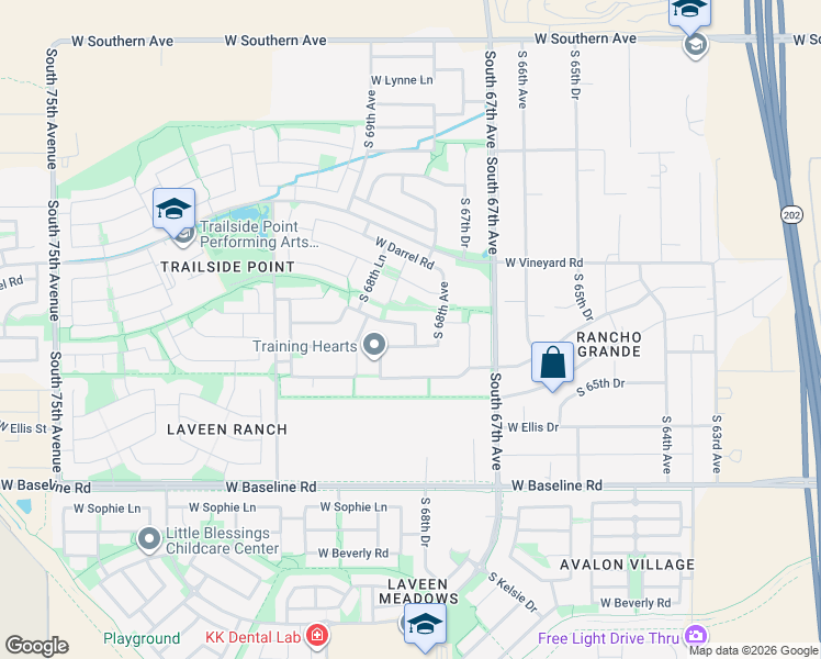 map of restaurants, bars, coffee shops, grocery stores, and more near 6821 West Carson Road in Phoenix