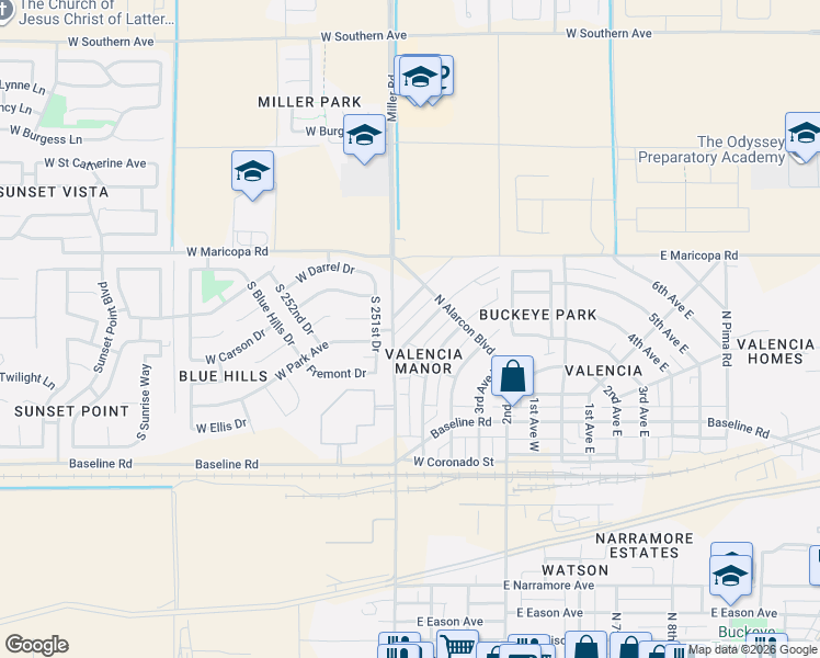 map of restaurants, bars, coffee shops, grocery stores, and more near 210 6th Avenue West in Buckeye