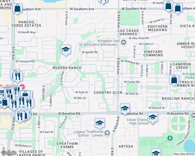 map of restaurants, bars, coffee shops, grocery stores, and more near 7013 South 44th Lane in Phoenix