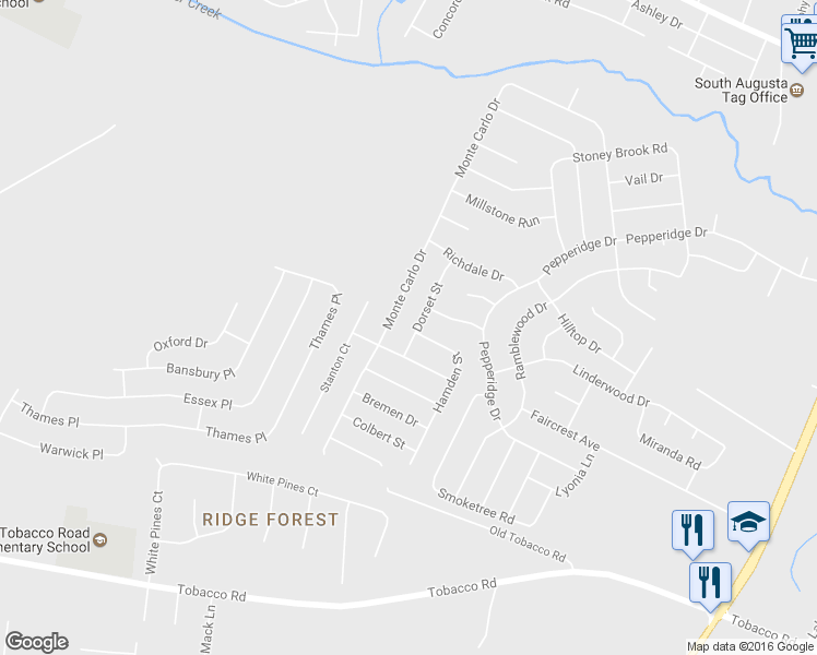 map of restaurants, bars, coffee shops, grocery stores, and more near 3821 Dorset Street in Augusta