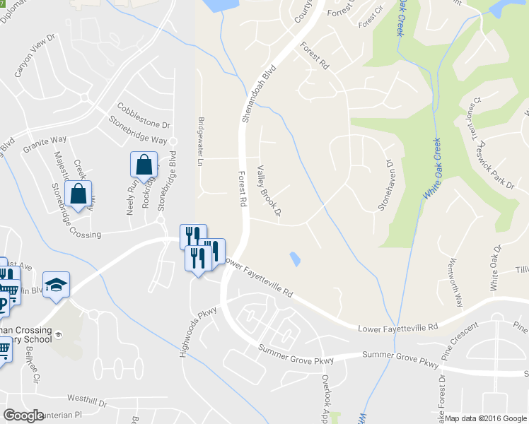 map of restaurants, bars, coffee shops, grocery stores, and more near 30 Valley Brook Drive in Newnan