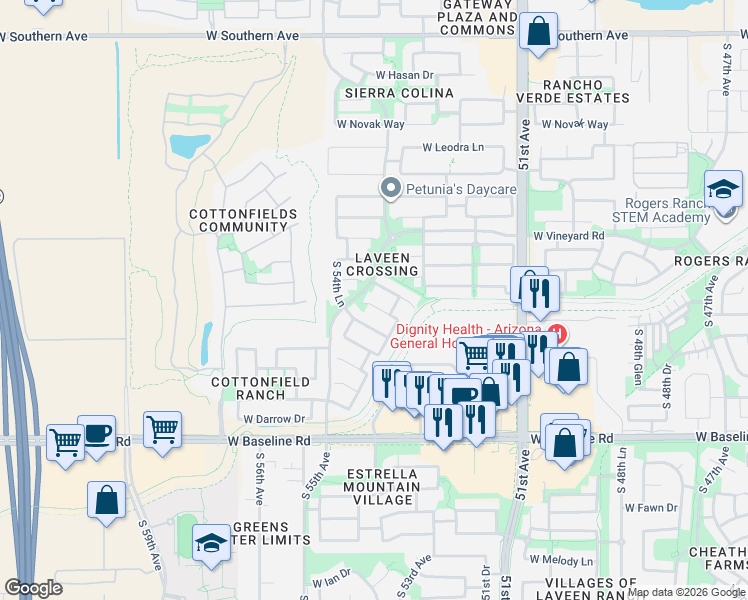 map of restaurants, bars, coffee shops, grocery stores, and more near 5414 West Carson Road in Phoenix