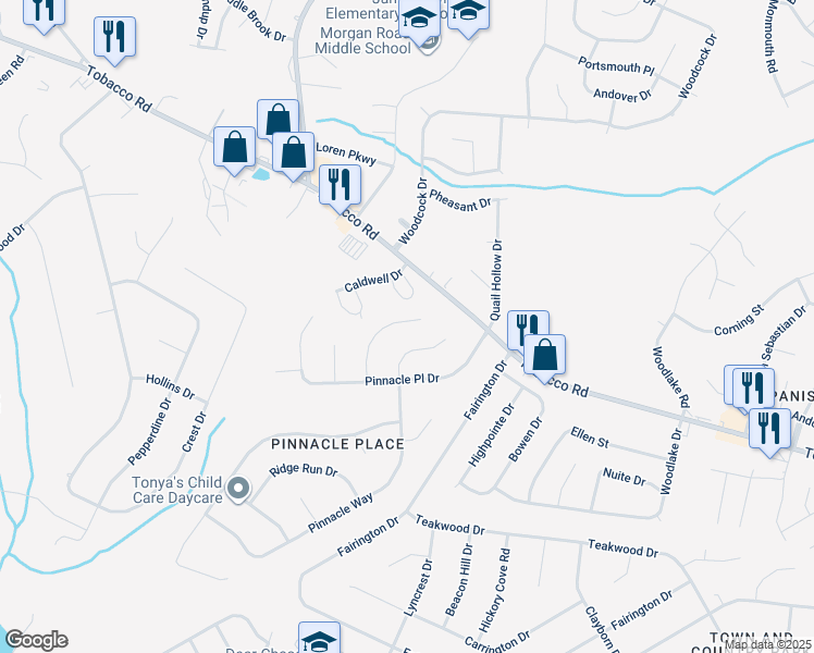 map of restaurants, bars, coffee shops, grocery stores, and more near 4120 Pinnacle Pines Court in Hephzibah