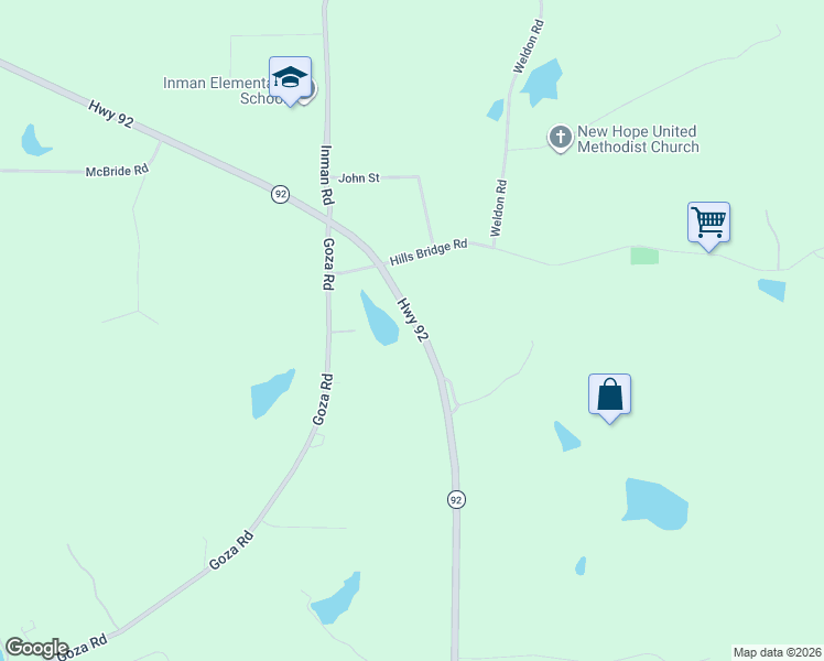 map of restaurants, bars, coffee shops, grocery stores, and more near 1651 Georgia 92 in Fayetteville