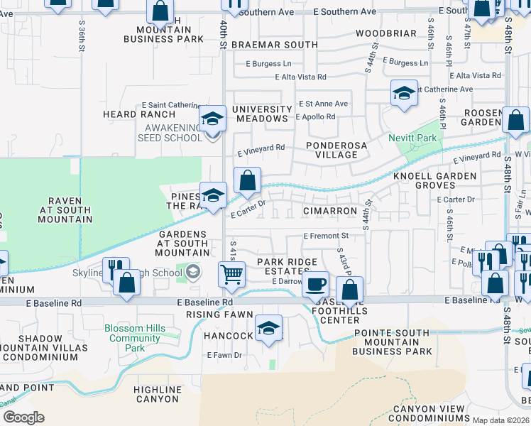 map of restaurants, bars, coffee shops, grocery stores, and more near 7031 South 41st Street in Phoenix