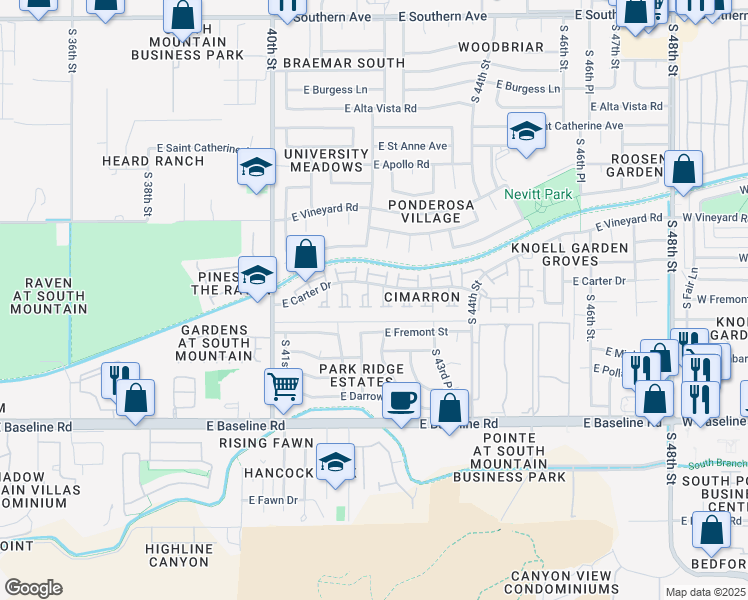 map of restaurants, bars, coffee shops, grocery stores, and more near 7037 South 42nd Street in Phoenix
