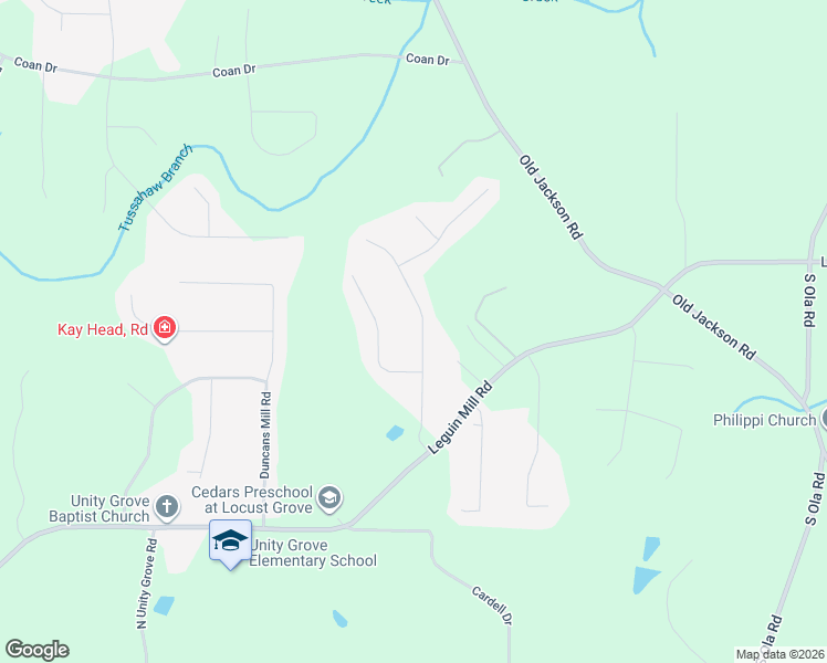 map of restaurants, bars, coffee shops, grocery stores, and more near 136 Caraway Road in Locust Grove