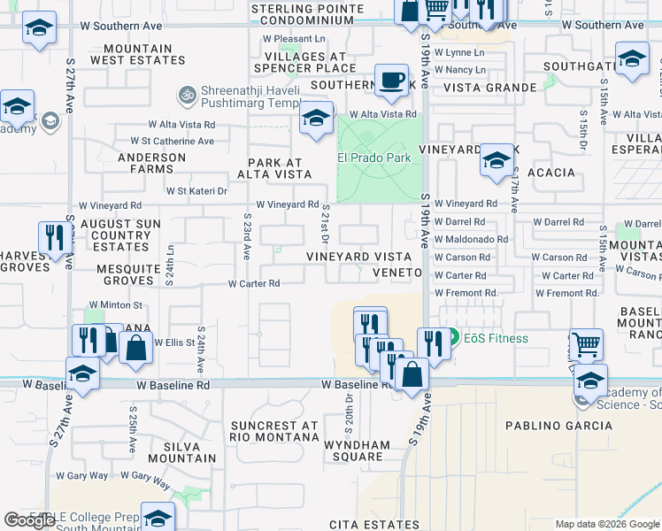 map of restaurants, bars, coffee shops, grocery stores, and more near 7103 South 21st Drive in Phoenix