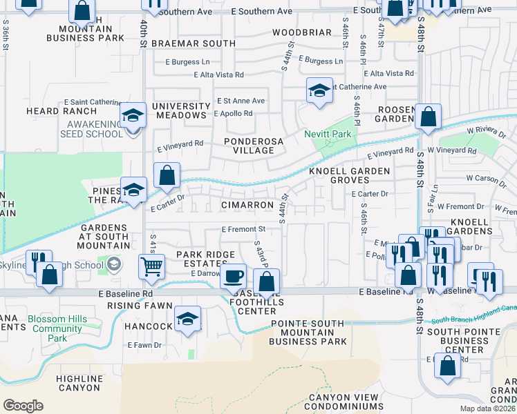 map of restaurants, bars, coffee shops, grocery stores, and more near 7031 South 43rd Place in Phoenix