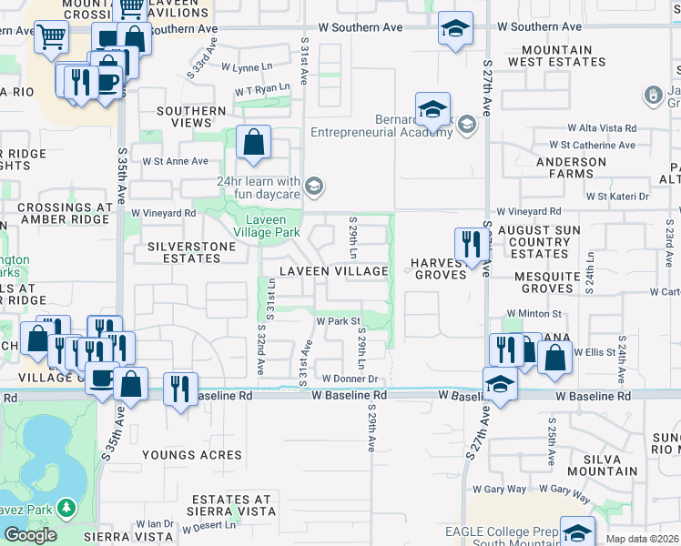 map of restaurants, bars, coffee shops, grocery stores, and more near 7008 South 30th Avenue in Phoenix