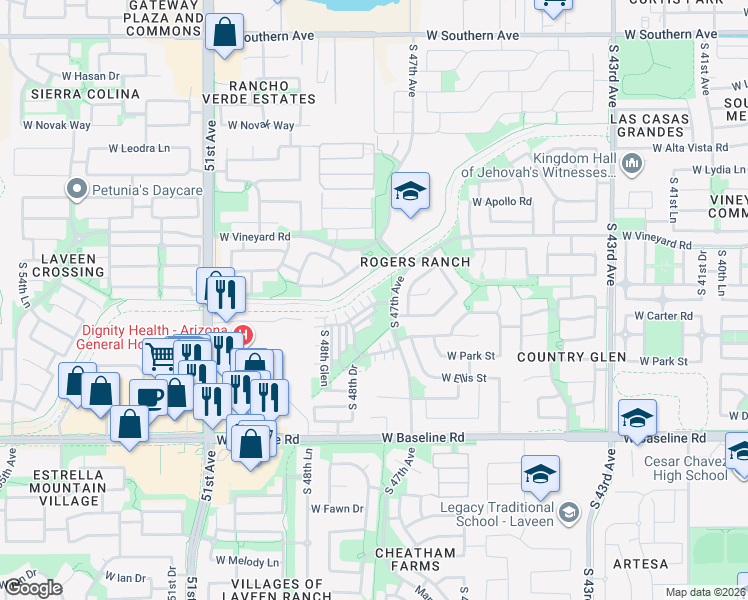 map of restaurants, bars, coffee shops, grocery stores, and more near 4716 West Carson Road in Phoenix
