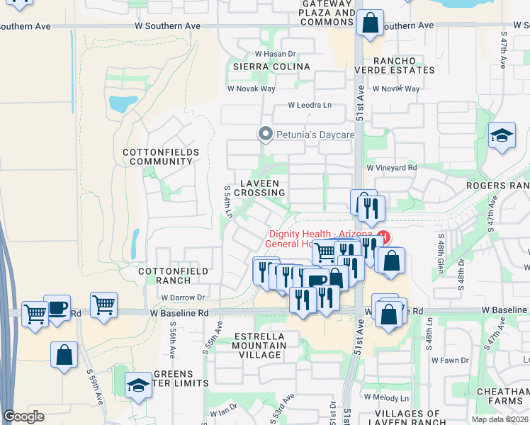 map of restaurants, bars, coffee shops, grocery stores, and more near 5414 West Carson Road in Phoenix