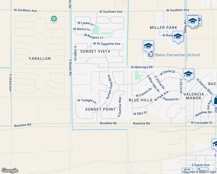 map of restaurants, bars, coffee shops, grocery stores, and more near 7059 South Summerset Lane in Buckeye