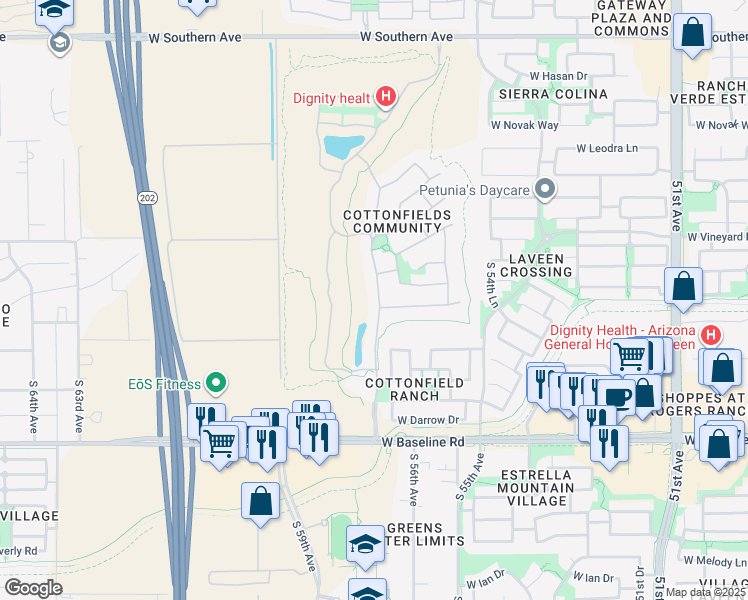 map of restaurants, bars, coffee shops, grocery stores, and more near 7018 South 57th Avenue in Phoenix