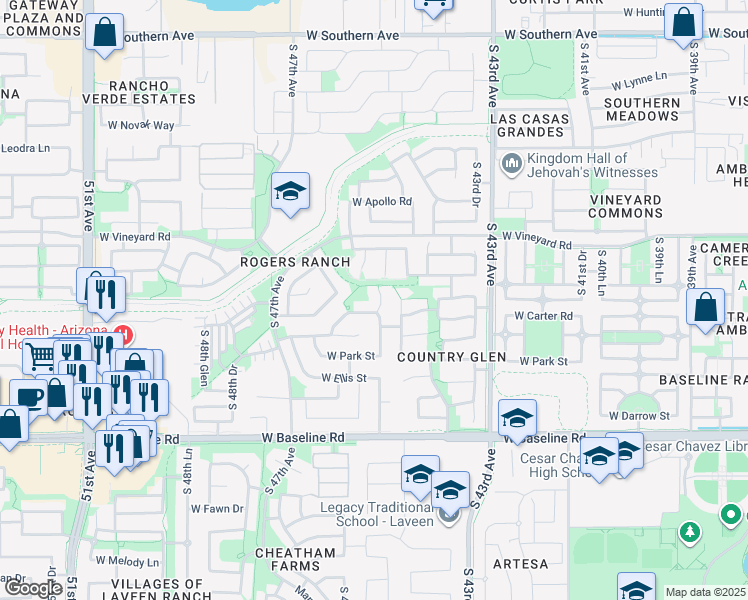 map of restaurants, bars, coffee shops, grocery stores, and more near 7014 South 45th Avenue in Laveen