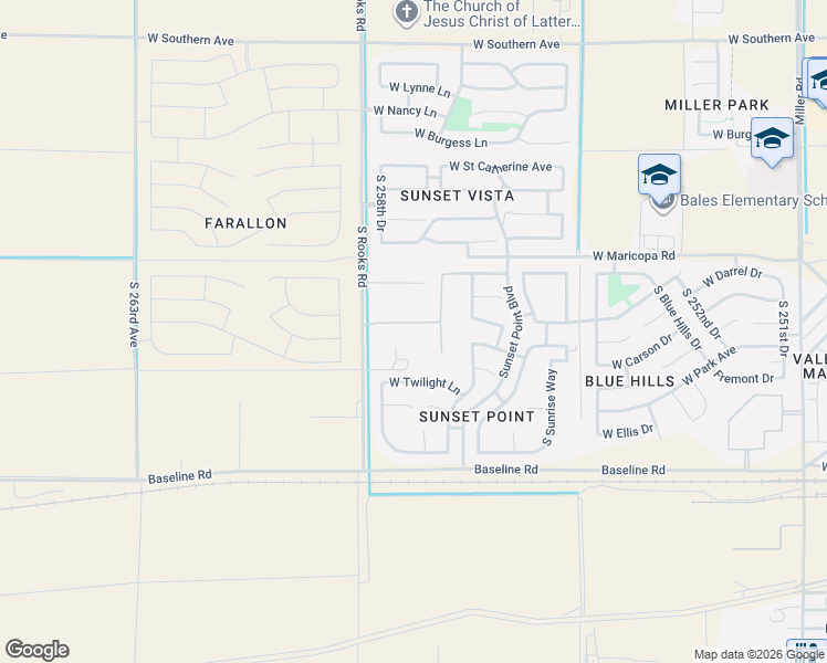 map of restaurants, bars, coffee shops, grocery stores, and more near 25811 West Blue Sky Way in Buckeye