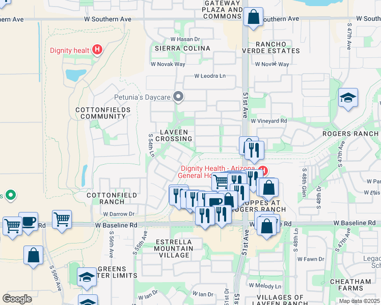 map of restaurants, bars, coffee shops, grocery stores, and more near 5314 West Maldonado Road in Phoenix