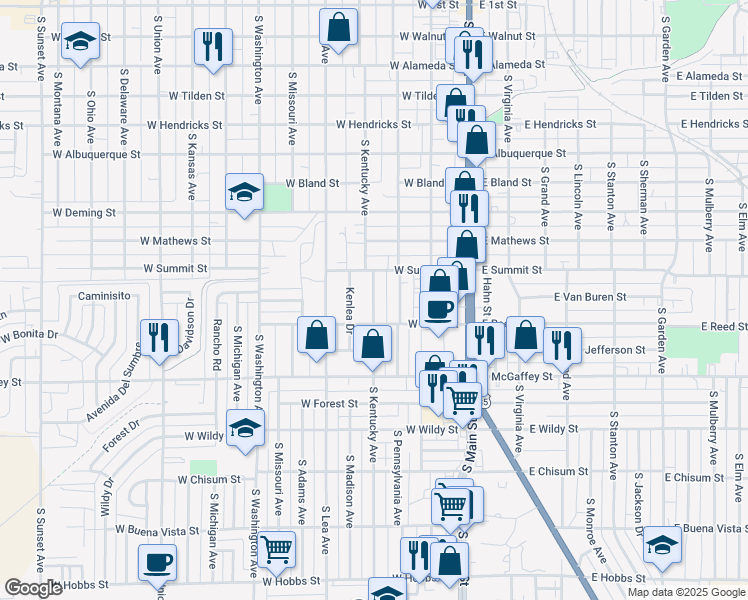 map of restaurants, bars, coffee shops, grocery stores, and more near 1013 South Kentucky Avenue in Roswell