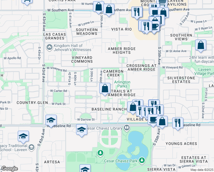 map of restaurants, bars, coffee shops, grocery stores, and more near 3823 West Irwin Avenue in Phoenix