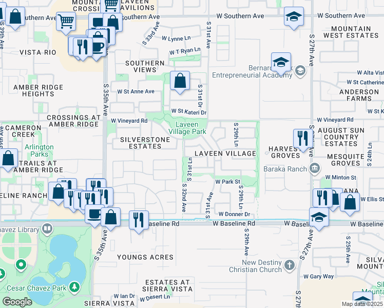 map of restaurants, bars, coffee shops, grocery stores, and more near 3144 W Carson Rd in Phoenix