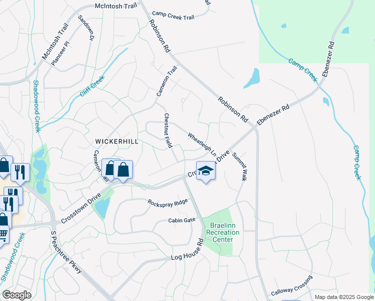 map of restaurants, bars, coffee shops, grocery stores, and more near 131 Chestnut Field in Peachtree City