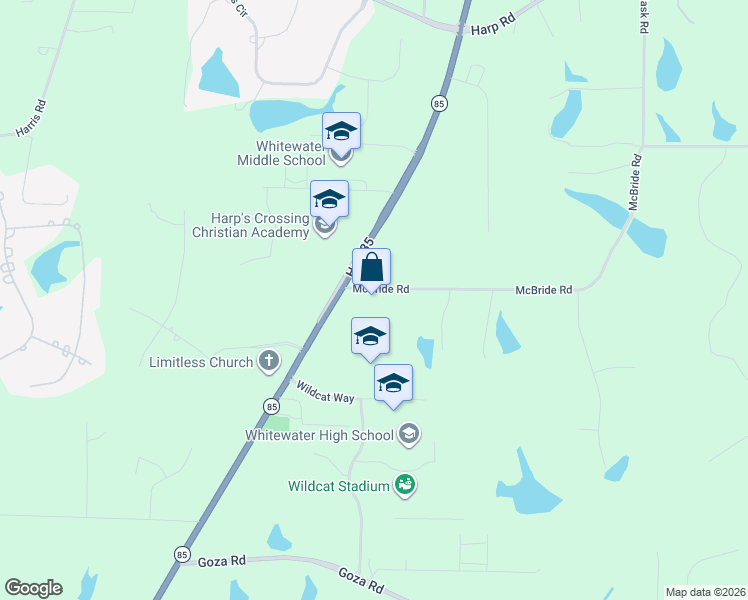 map of restaurants, bars, coffee shops, grocery stores, and more near 776 McBride Road in Fayetteville