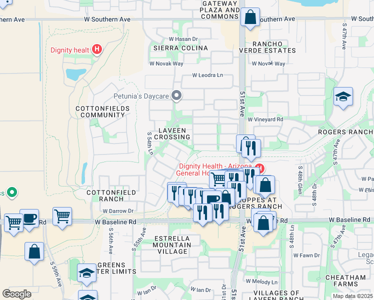 map of restaurants, bars, coffee shops, grocery stores, and more near 5314 West Maldonado Road in Phoenix