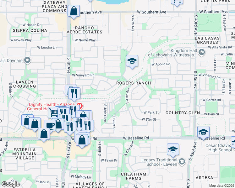 map of restaurants, bars, coffee shops, grocery stores, and more near 4716 West Carson Road in Phoenix
