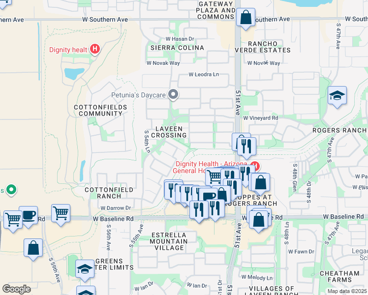 map of restaurants, bars, coffee shops, grocery stores, and more near 5314 West Maldonado Road in Phoenix