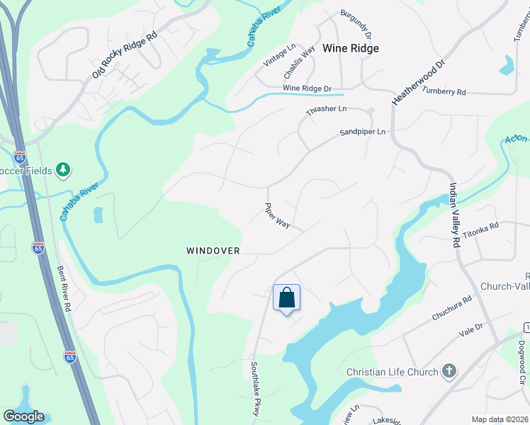 map of restaurants, bars, coffee shops, grocery stores, and more near 3012 Piper Way in Hoover