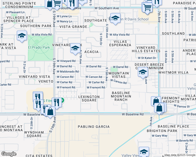 map of restaurants, bars, coffee shops, grocery stores, and more near 1531 West Carson Road in Phoenix