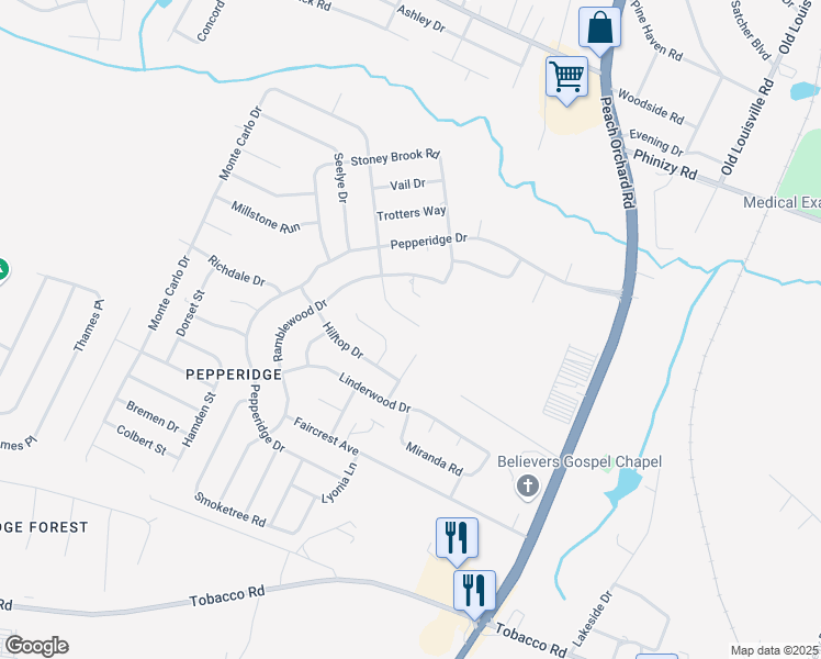 map of restaurants, bars, coffee shops, grocery stores, and more near 3571 Monte Carlo Drive in Augusta