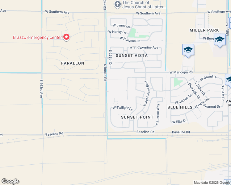 map of restaurants, bars, coffee shops, grocery stores, and more near 25811 West Blue Sky Way in Buckeye