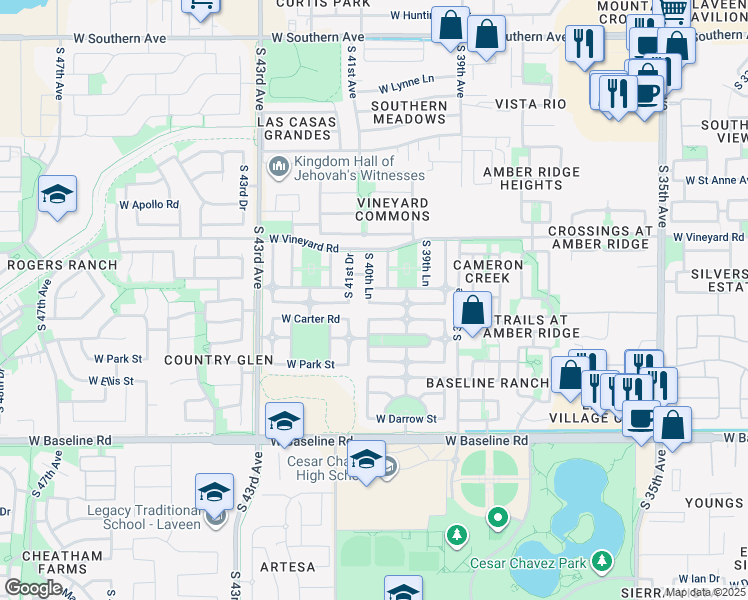 map of restaurants, bars, coffee shops, grocery stores, and more near 7009 South 40th Lane in Phoenix