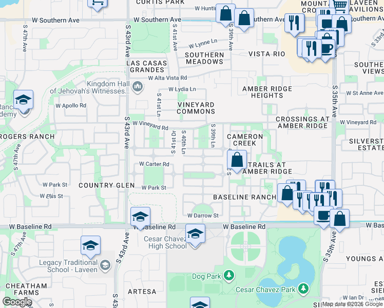 map of restaurants, bars, coffee shops, grocery stores, and more near 7009 South 40th Lane in Phoenix