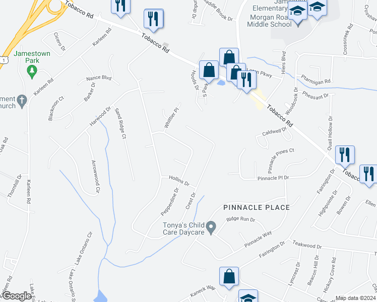 map of restaurants, bars, coffee shops, grocery stores, and more near 2822 Pepperdine Drive in Hephzibah