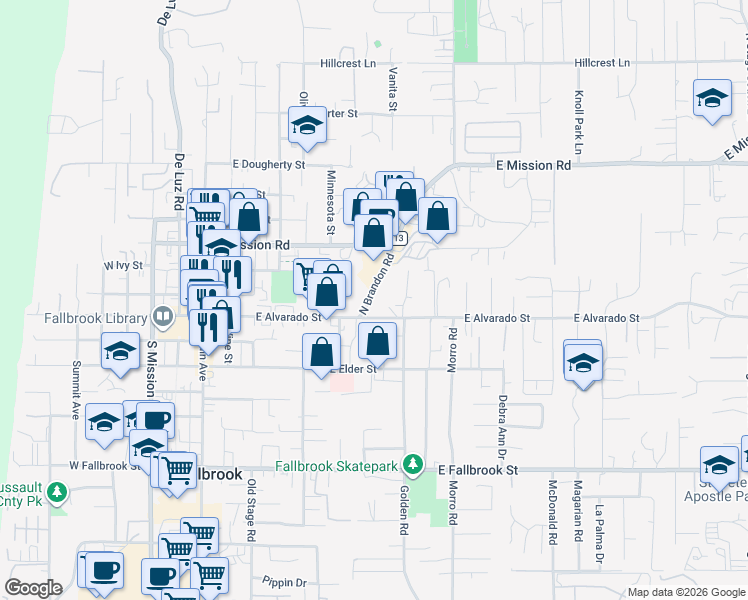 map of restaurants, bars, coffee shops, grocery stores, and more near Aspen Road in Rainbow