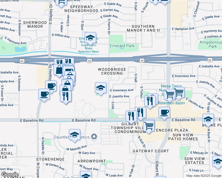 map of restaurants, bars, coffee shops, grocery stores, and more near 1752 South Hill in Mesa