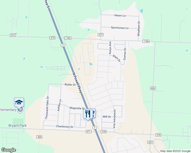 map of restaurants, bars, coffee shops, grocery stores, and more near 3105 Bowen Street in Anna
